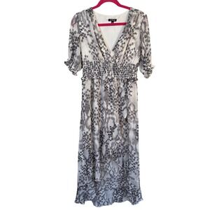 Express Womens Abstract Printed Ruffle Wrap High Low Maxi Dress Sz M Black White